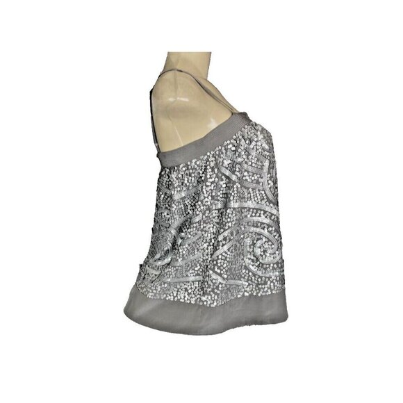 Bcbgmaxazria XS Gray-Silver Silk Sequin Swirl Pattern Adjustable Strap Cami Top - Picture 5 of 6